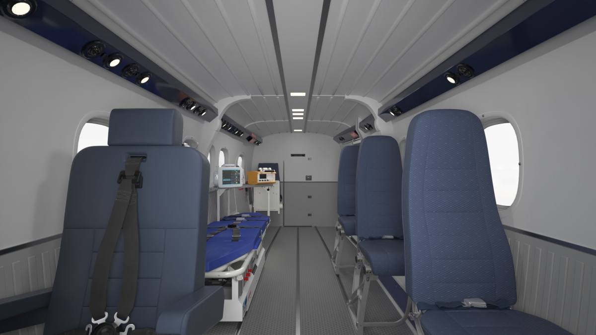 Twin Otter interior with stretcher and emergency equipment
