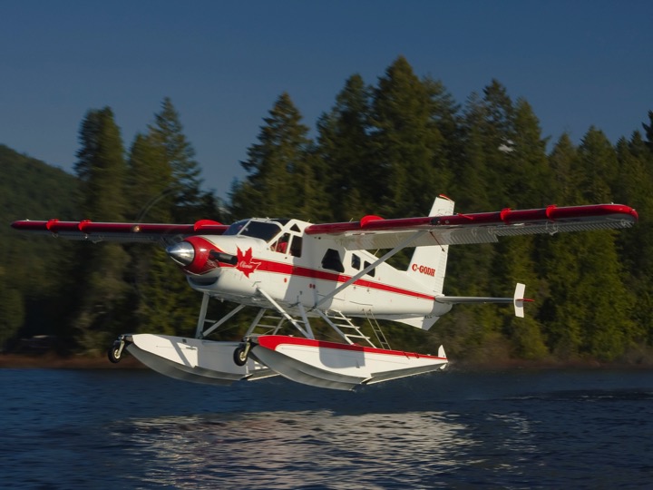 Amphibious DHC-2T Turbo Beaver about to land on water