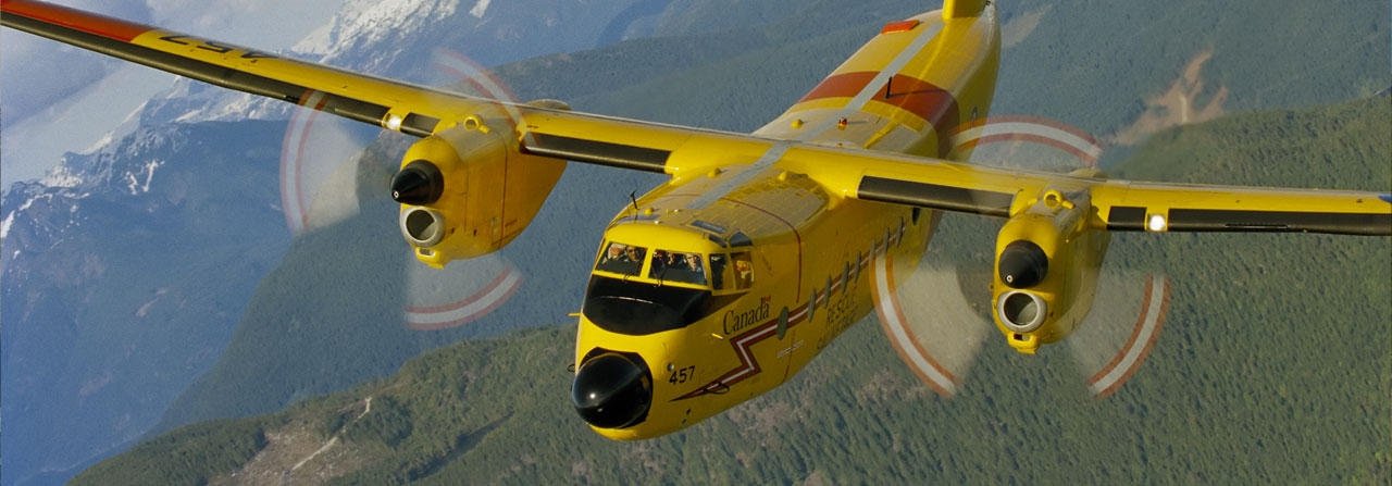 DHC-5 Buffalo aircraft in flight over a forest